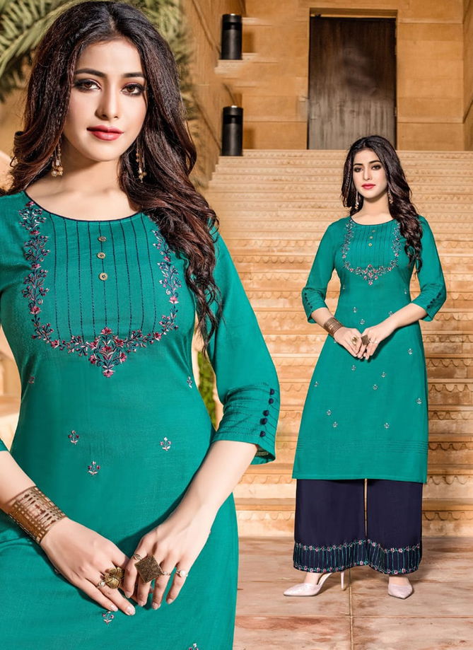 Chemistry Rayon Designer Embroidered Party Wear Plazzo Kurti Collection 4001-4007